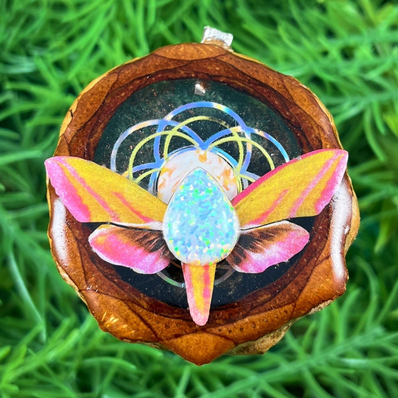 Night Sky with Opal & Butterfly with Seed of Life - Aura Pinecones