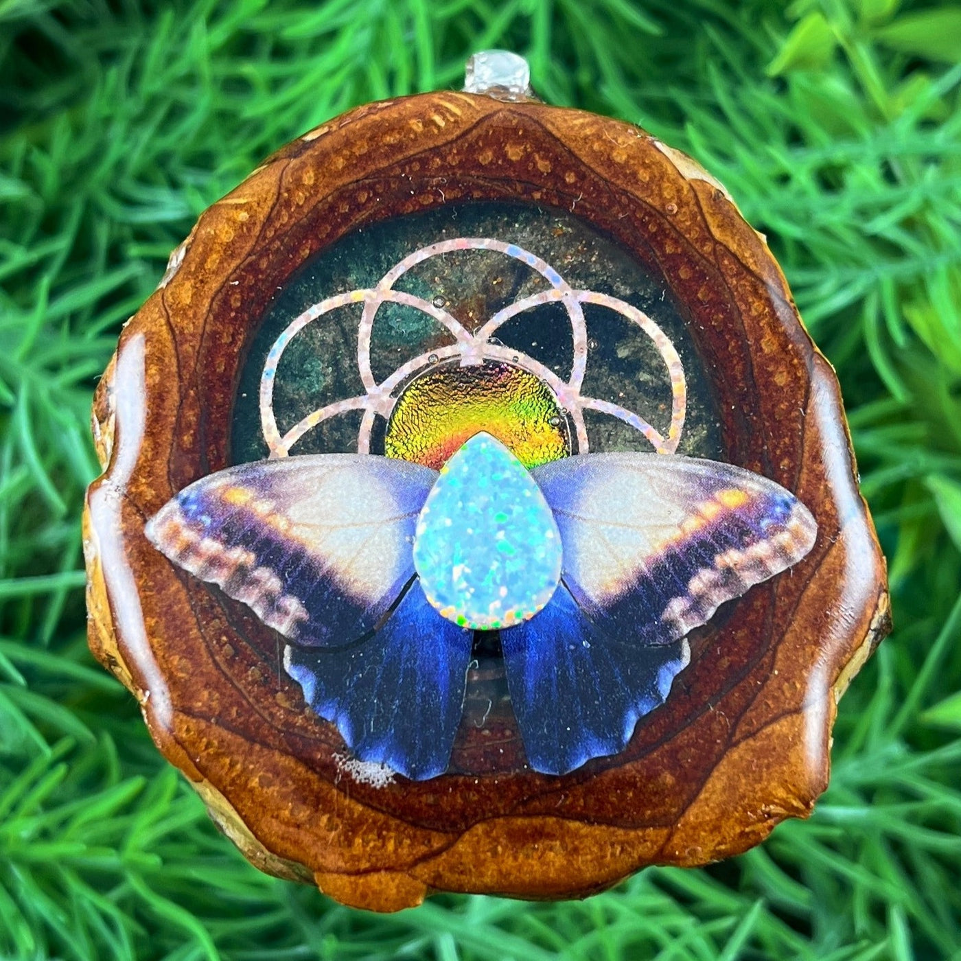 Night Sky with Opal & Dichroic Glass with Butterfly & Seed of Life