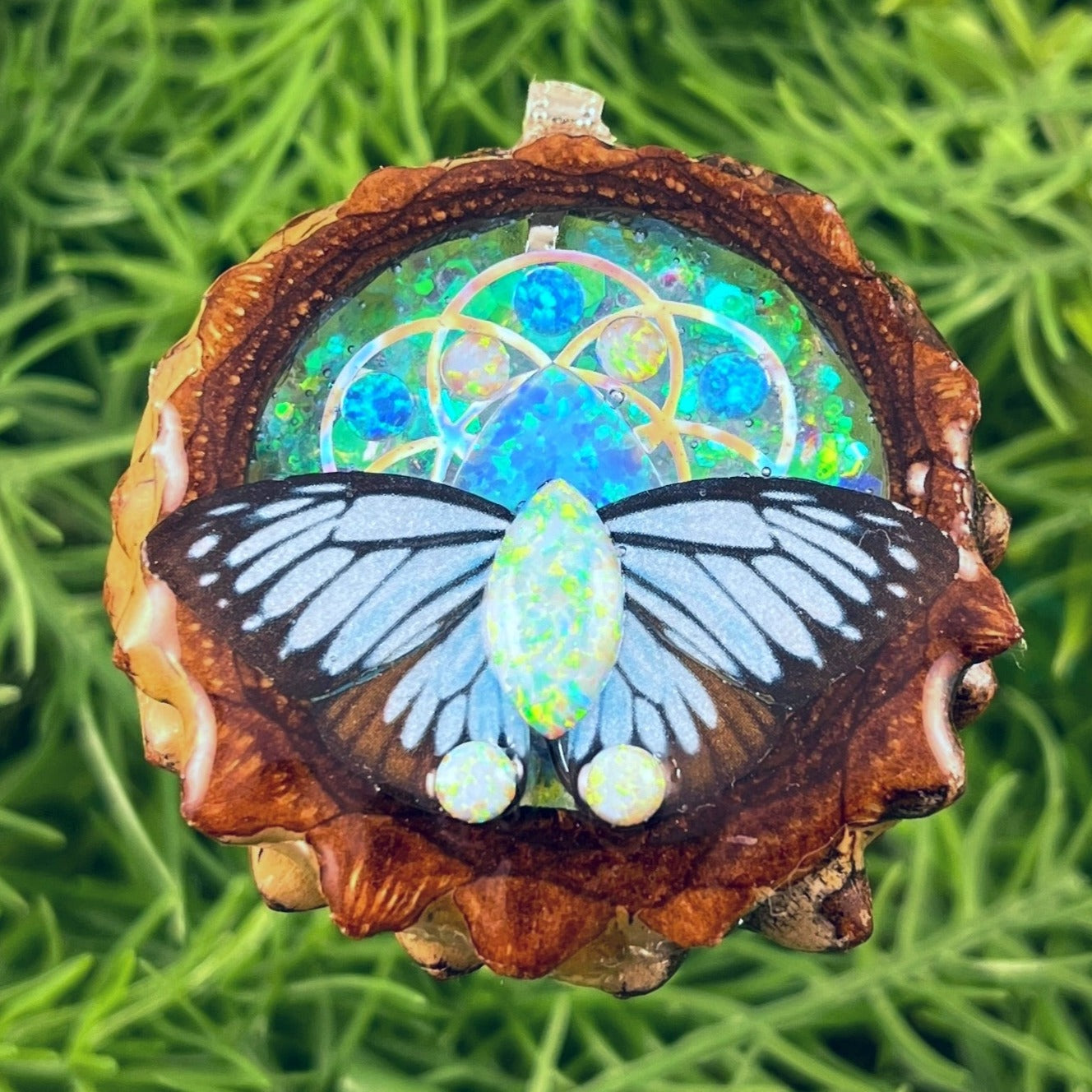 Galaxy with Opal & Butterfly with Seed of Life