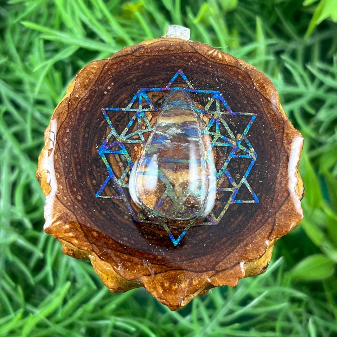 Moonstone with 64 Star Tetrahedron - Pinecone Necklace - Aura Pinecones