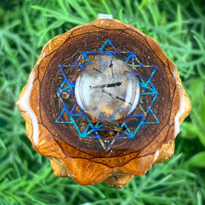 Moonstone with 64 Star Tetrahedron - Pinecone Necklace - Aura Pinecones