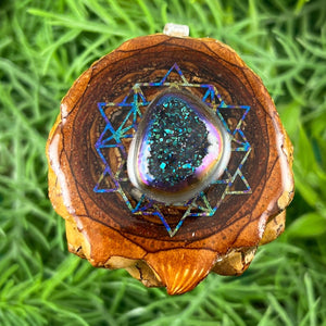 Druzy Quartz with 64 Star Tetrahedron - Pinecone Necklace - Aura Pinecones