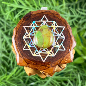 Green Copper Turquoise with 64 Star Tetrahedron - Pinecone Necklace - Aura Pinecones