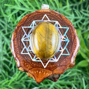 Tiger's eye with 64 Star Tetrahedron - Pinecone Necklace - Aura Pinecones