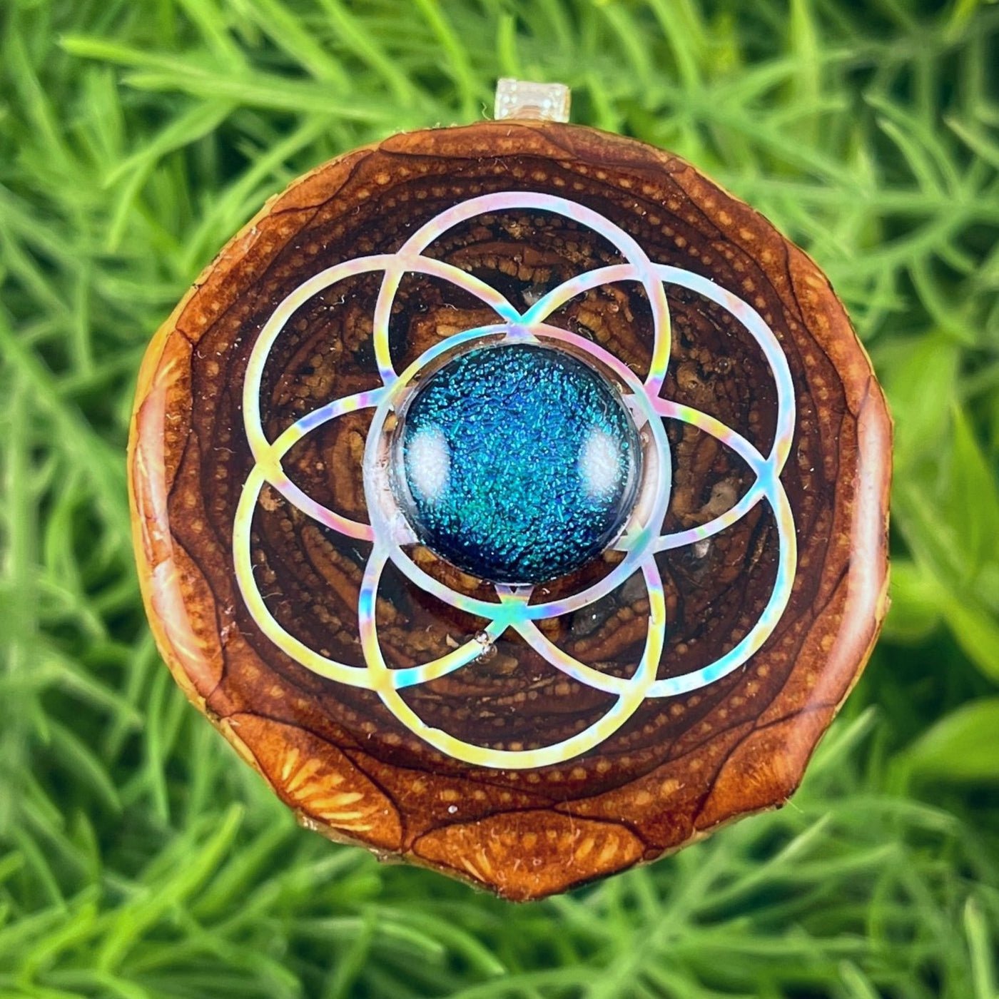 Dichroic Glass with Seed of Life - Pinecone Necklace - Aura Pinecones