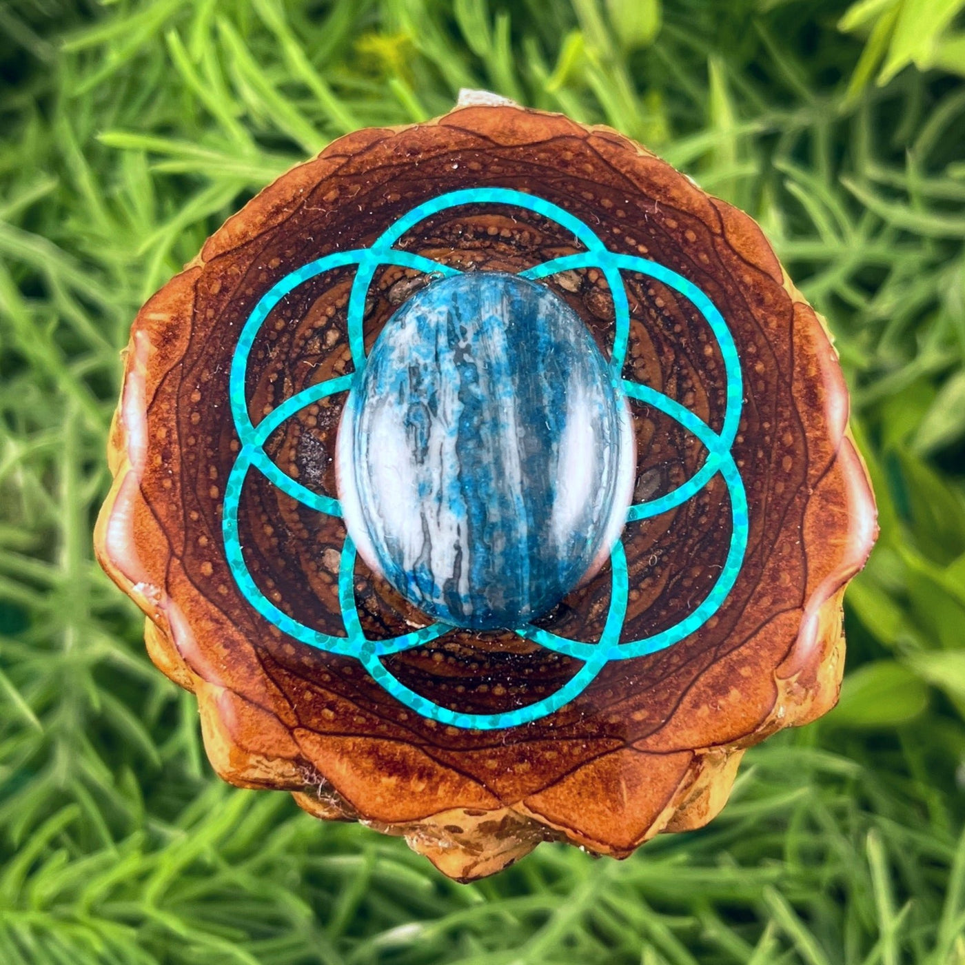 Chrysocolla with Seed of Life - Pinecone Necklace - Aura Pinecones