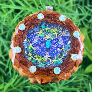 Galaxy with Opal & Butterfly with Seed of Life - Pinecone Necklace - Aura Pinecones