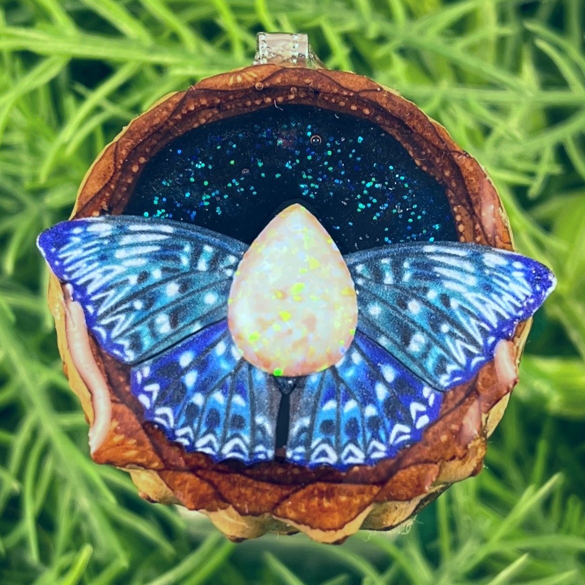 Galaxy with Opal & Butterfly - Pinecone Necklace - Aura Pinecones