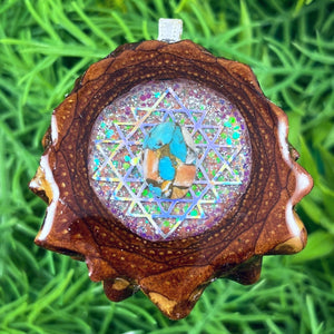 Galaxy with Spiny Oyster Turquoise & Sri Yantra - Pinecone Necklace - Aura Pinecones