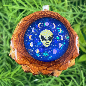 Galaxy with Opal & Alien with Moon Phase - Pinecone Necklace - Aura Pinecones