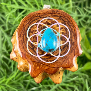 Turquoise with Seed of Life - Pinecone Necklace - Aura Pinecones