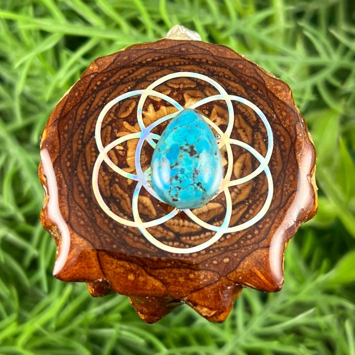 Turquoise with Seed of Life - Pinecone Necklace - Aura Pinecones