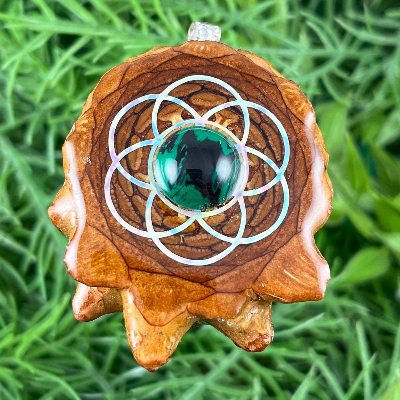 Malachite with Seed of Life - Pinecone Necklace - Aura Pinecones