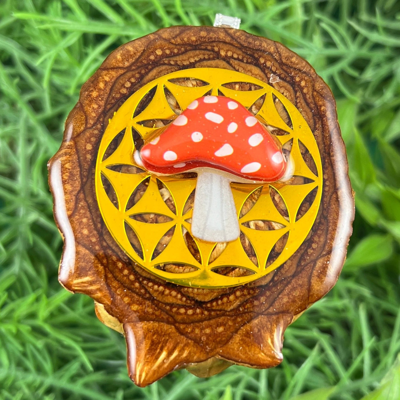 Mushroom with Mandala - Pinecone Necklace - Aura Pinecones