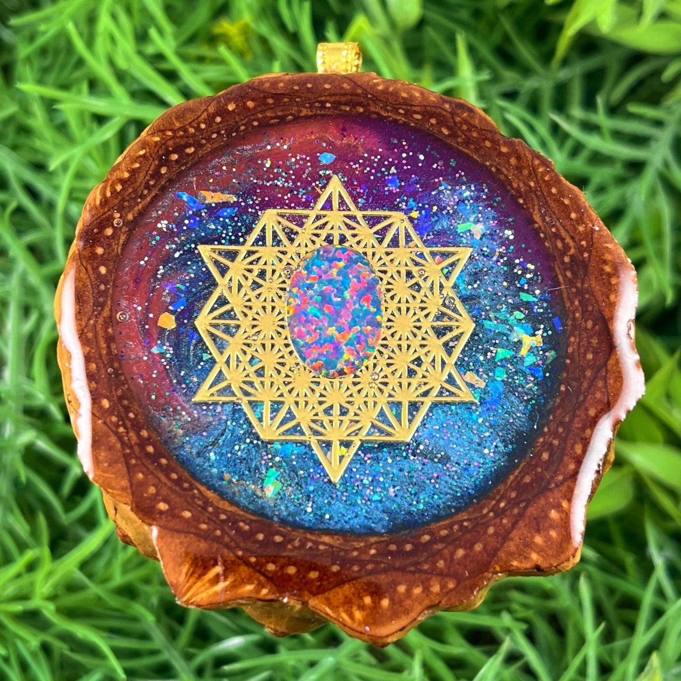 Supernova with Opal & 64 Star Tetrahedron - Pinecone Necklace - Aura Pinecones