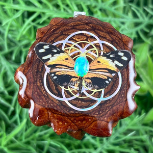 Opal with Butterfly & Seed of Life - Pinecone Necklace - Aura Pinecones