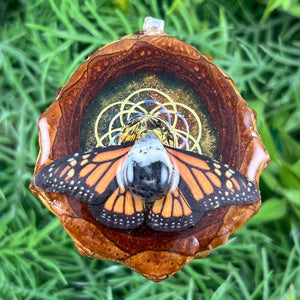 Night Sky with Dendrite & Butterfly with Seed of Life - Pinecone Necklace - Aura Pinecones