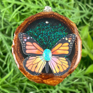 Galaxy with Opal & Butterfly - Pinecone Necklace - Aura Pinecones