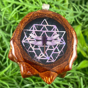 Amethyst with Dragonfly & 64 Star Tetrahedron - Pinecone Necklace - Aura Pinecones