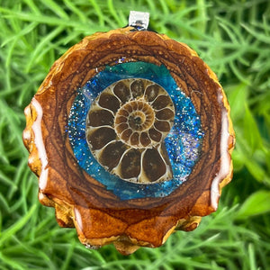 Galaxy with Ammonite - Pinecone Necklace - Aura Pinecones