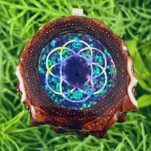 Supernova with Amethyst & Seed of Life - Pinecone Necklace - Aura Pinecones