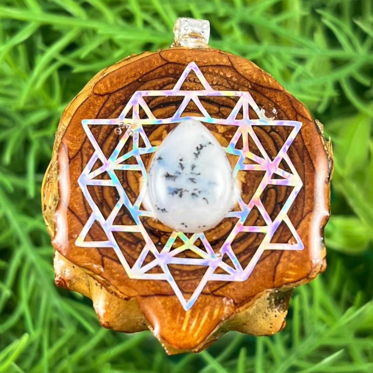 Dendrite with 64 Star Tetrahedron - Pinecone Necklace - Aura Pinecones