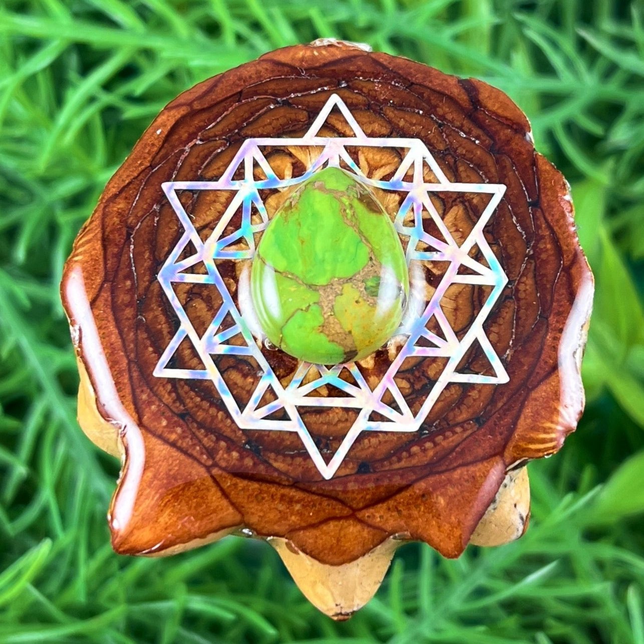 Green Copper Turquoise with 64 Star Tetrahedron - Pinecone Necklace - Aura Pinecones