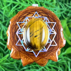 Tiger's Eye with 64 Star Tetrahedron - Pinecone Necklace - Aura Pinecones