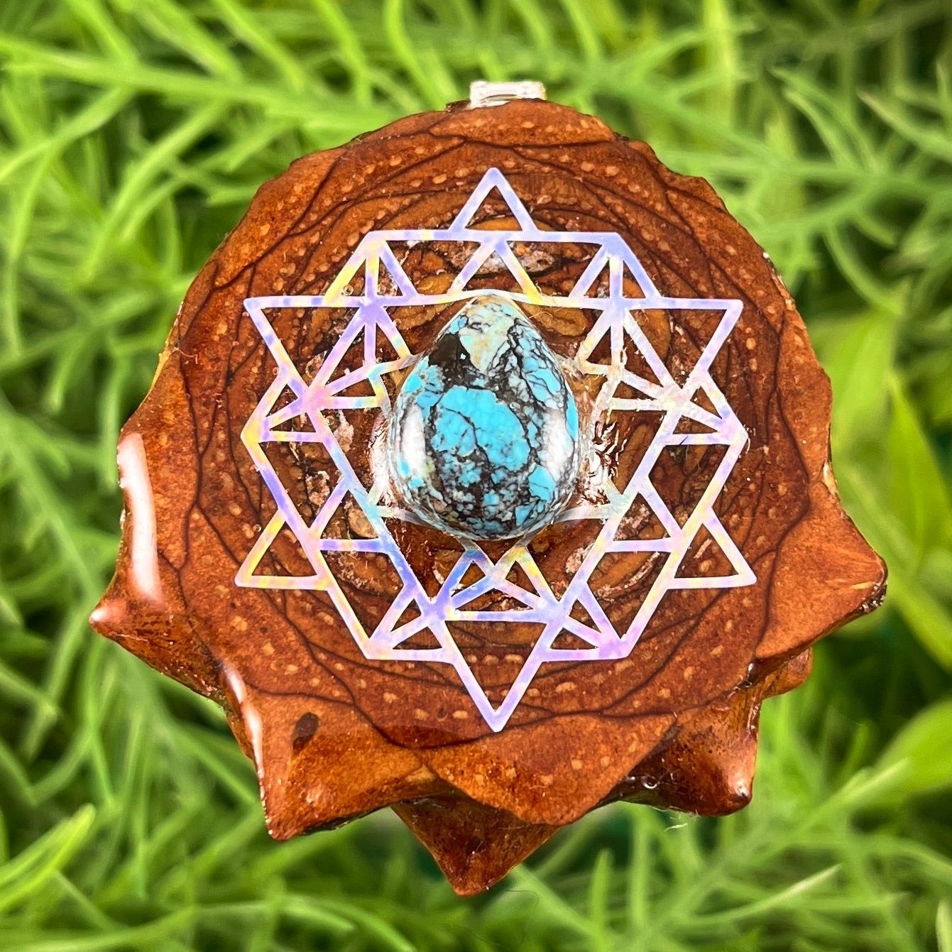 Turquoise with 64 Star Tetrahedron - Pinecone Necklace - Aura Pinecones