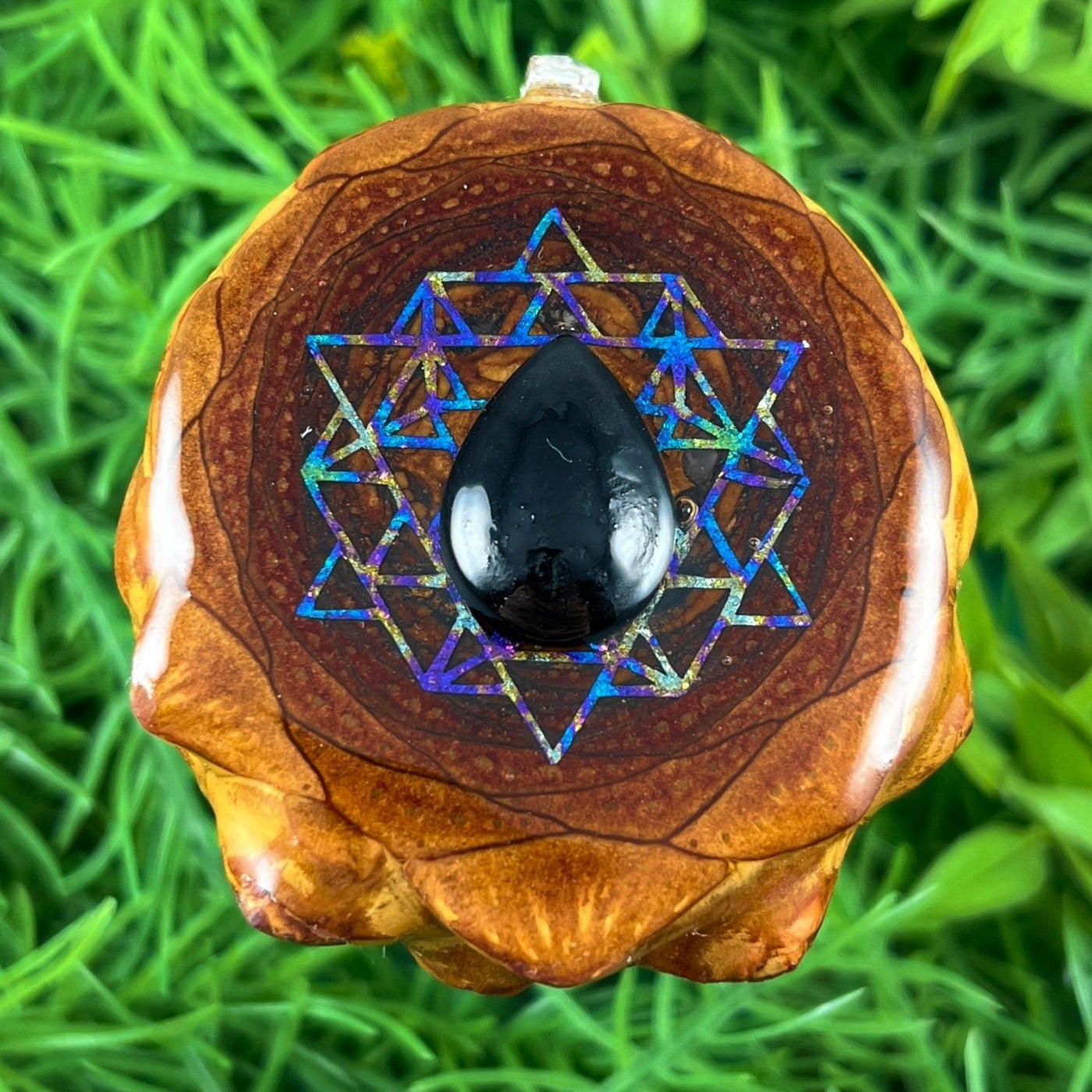 Onyx with 64 Star Tetrahedron - Pinecone Necklace - Aura Pinecones