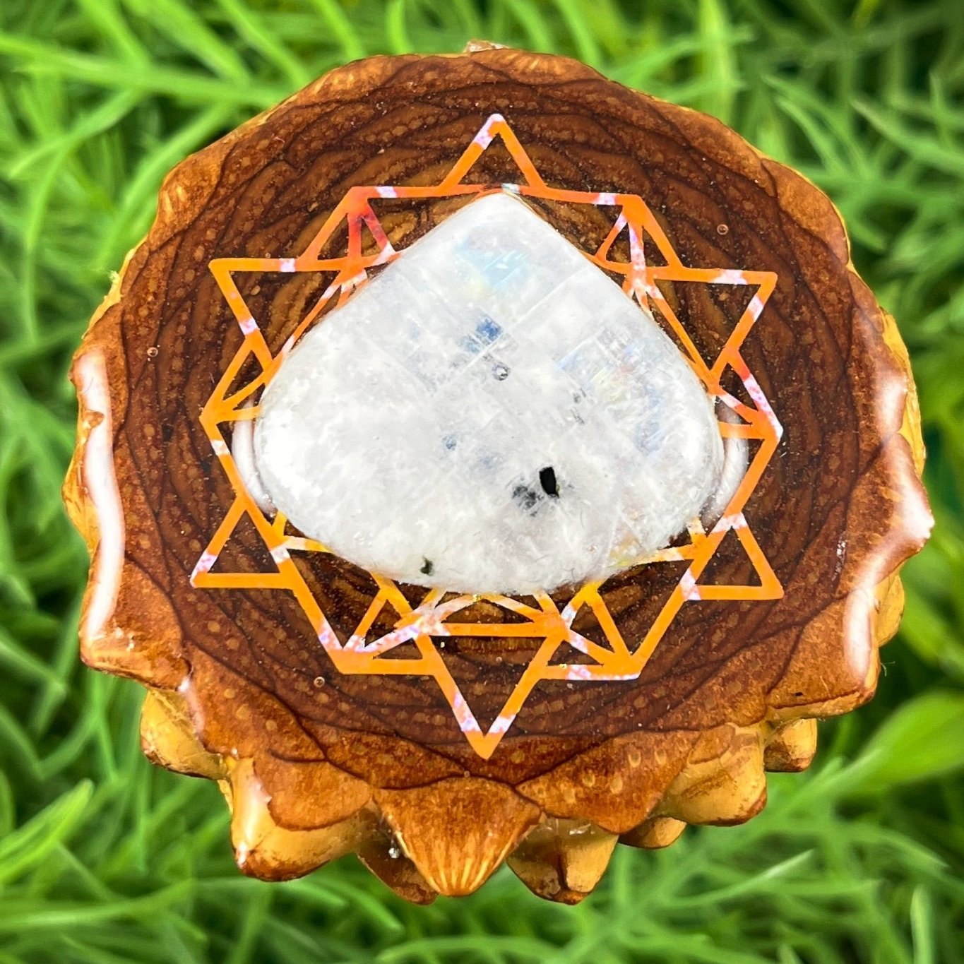 Moonstone with 64 Star Tetrahedron - Pinecone Necklace - Aura Pinecones