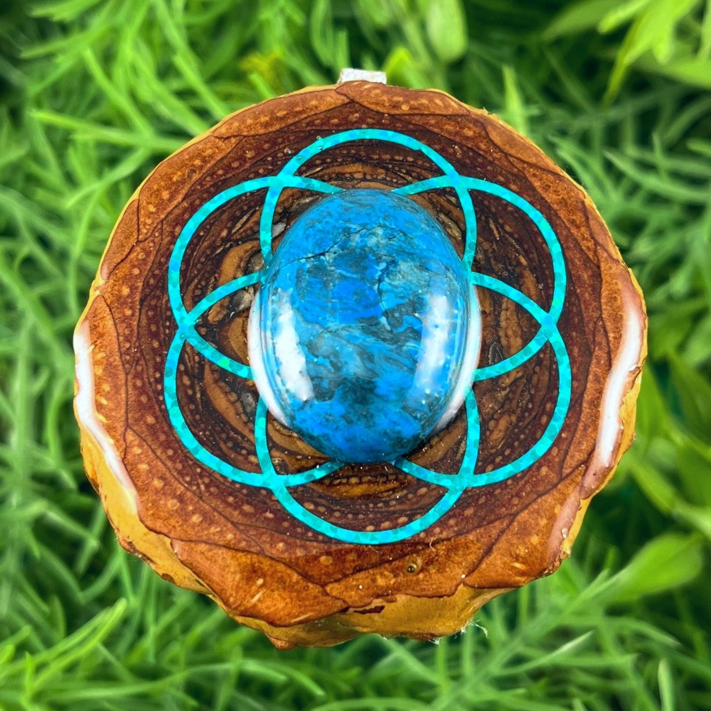 Chrysocolla with Seed of Life - Pinecone Necklace - Aura Pinecones