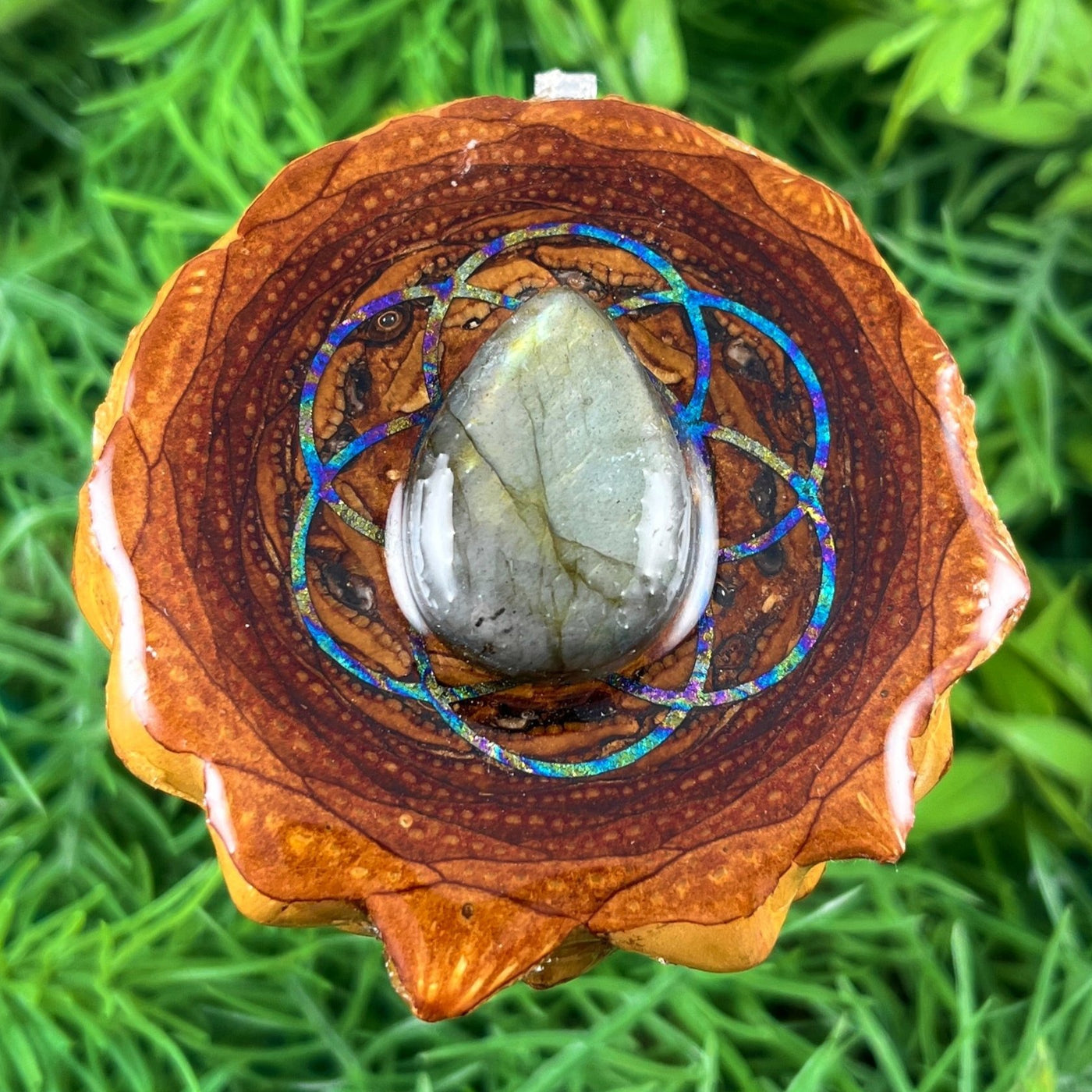 Labradorite with Seed of Life - Pinecone Necklace - Aura Pinecones