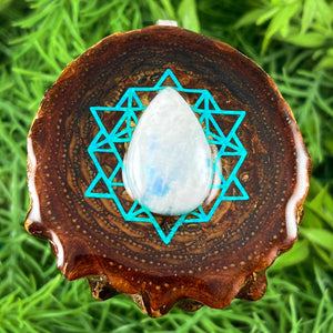 Moonstone with 64 Star Tetrahedron - Pinecone Necklace - Aura Pinecones