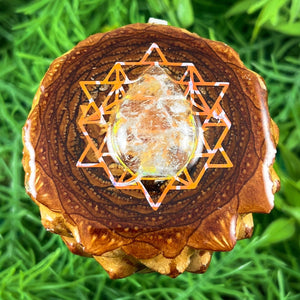 Moonstone with 64 Star Tetrahedron - Pinecone Necklace - Aura Pinecones