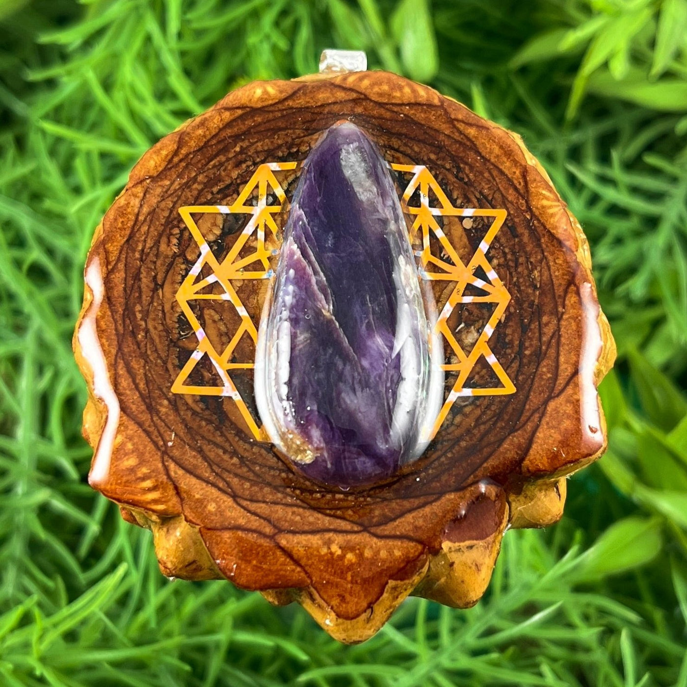 Charoite with 64 Star Tetrahedron - Pinecone Necklace - Aura Pinecones