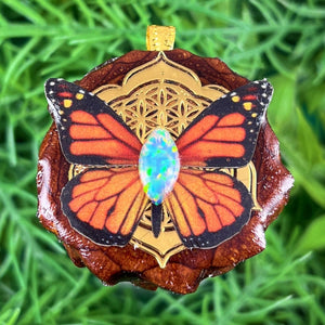 Opal with Butterfly & Mandala - Pinecone Necklace - Aura Pinecones