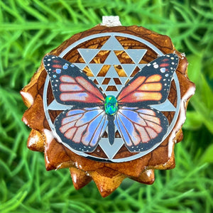 Opal with Butterfly & Mandala - Pinecone Necklace - Aura Pinecones