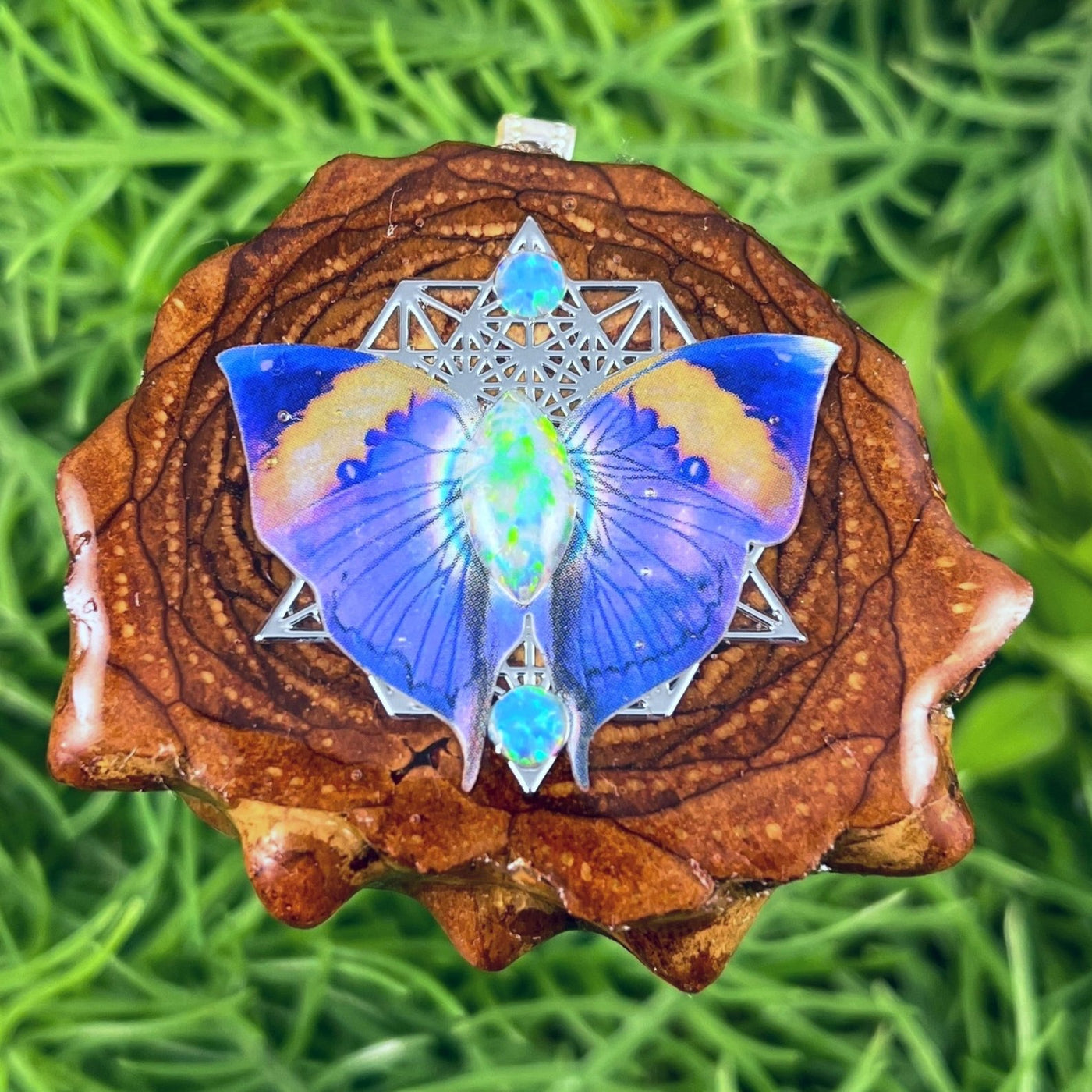 Opal with Butterfly & Mandala - Pinecone Necklace - Aura Pinecones