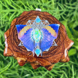 Opal with Butterfly & Mandala - Pinecone Necklace - Aura Pinecones