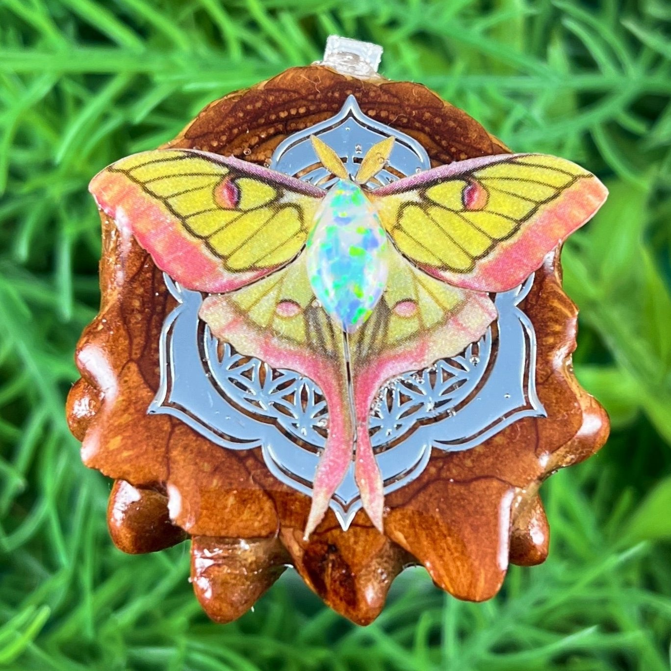 Opal with Butterfly & Mandala - Pinecone Necklace - Aura Pinecones