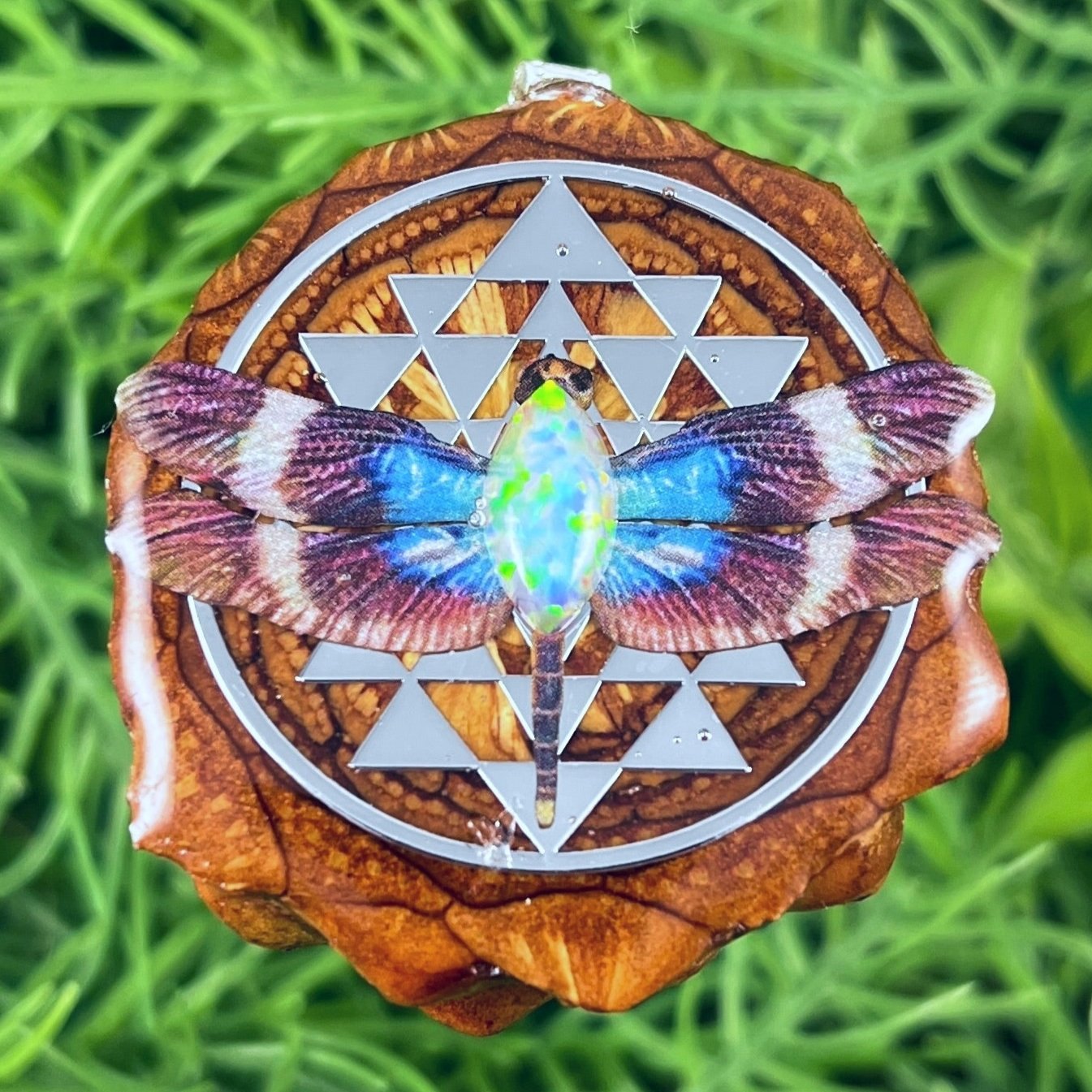 Opal with Dragonfly & Mandala - Pinecone Necklace - Aura Pinecones