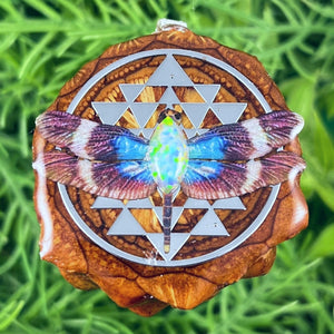 Opal with Dragonfly & Mandala - Pinecone Necklace - Aura Pinecones