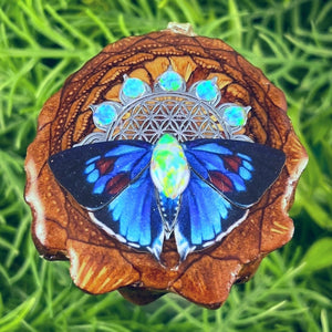 Opal with Butterfly & Mandala - Pinecone Necklace - Aura Pinecones