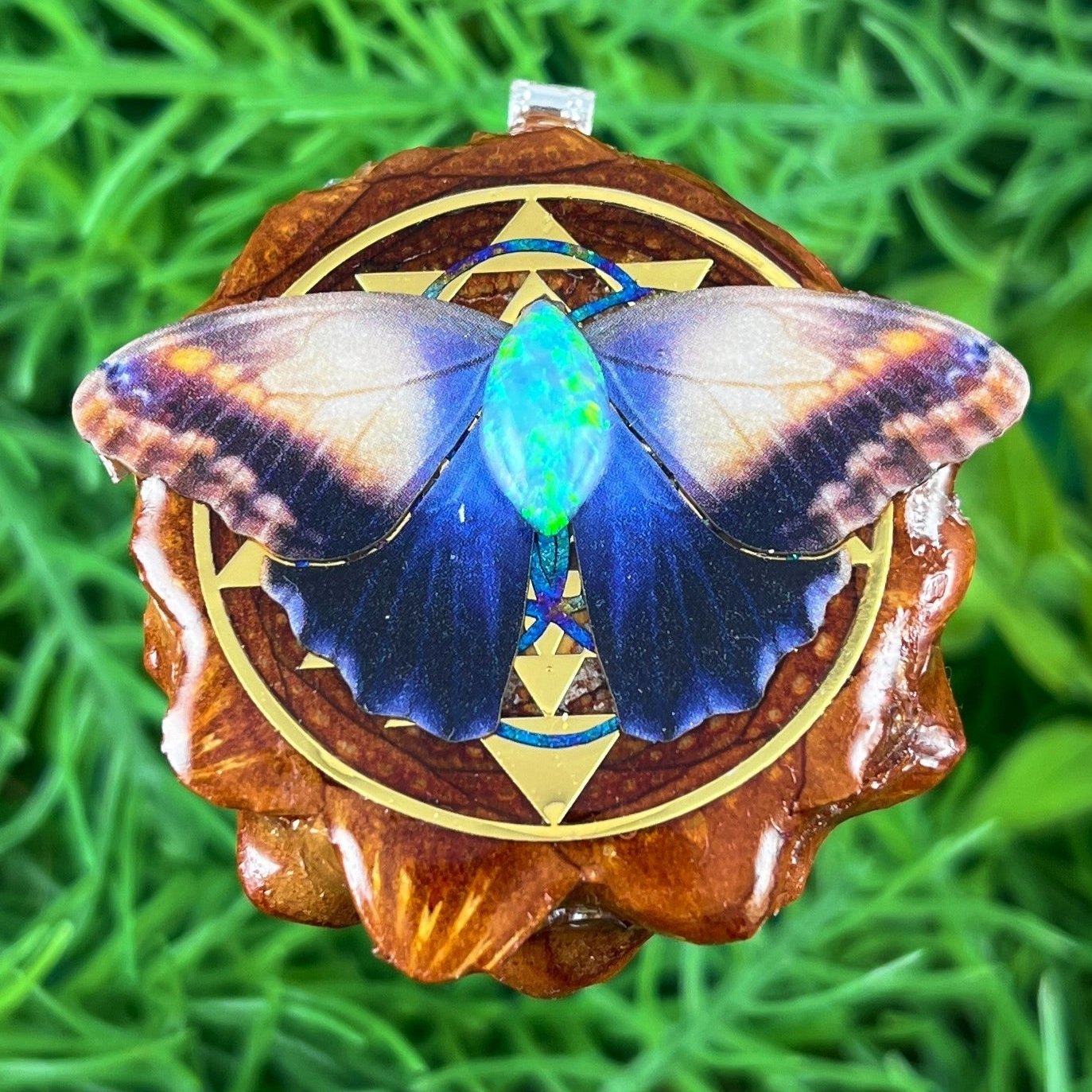 Opal with Butterfly & Mandala - Pinecone Necklace - Aura Pinecones