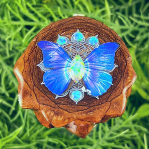 Opal with Butterfly & Mandala - Pinecone Necklace - Aura Pinecones