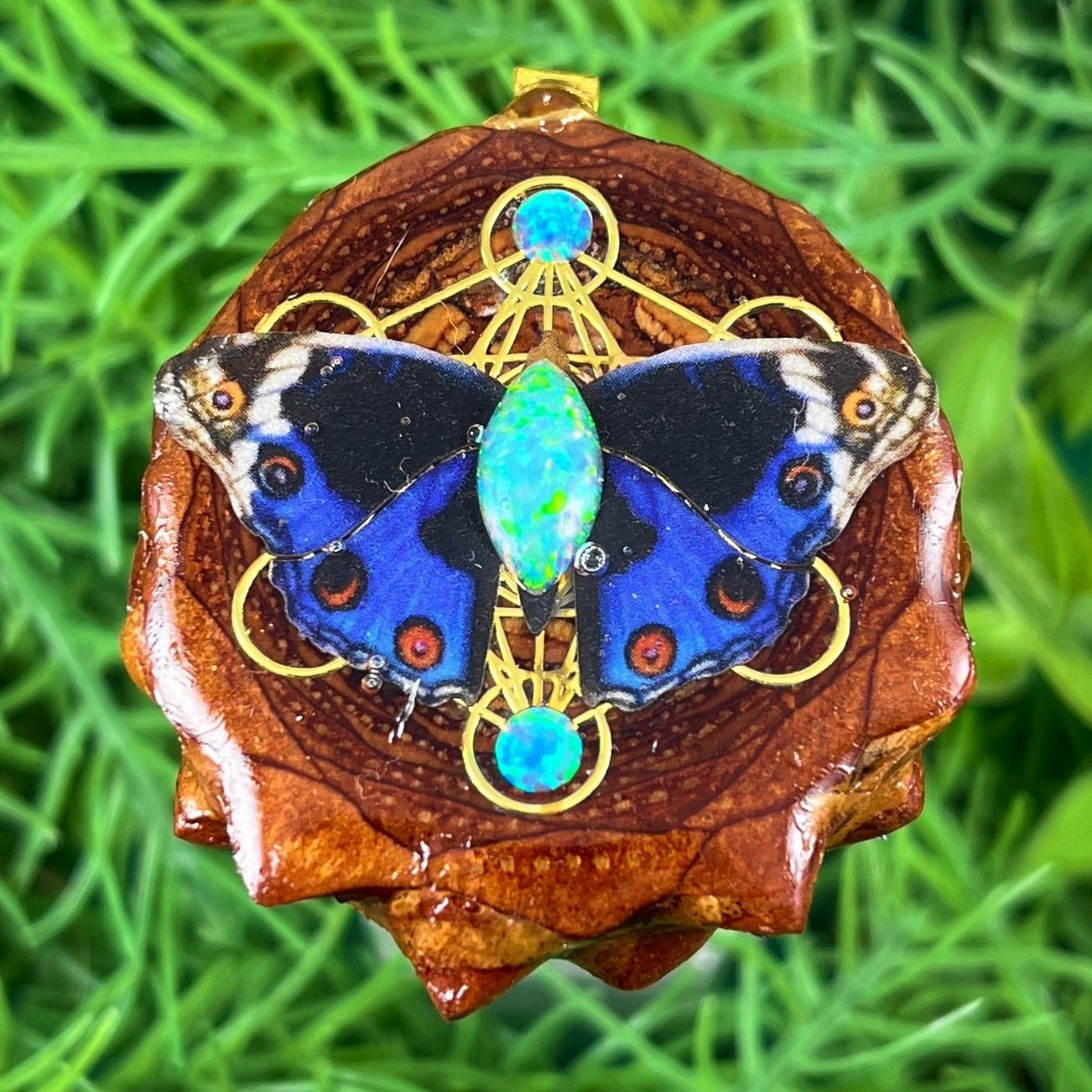 Opal with Butterfly & Mandala - Pinecone Necklace - Aura Pinecones