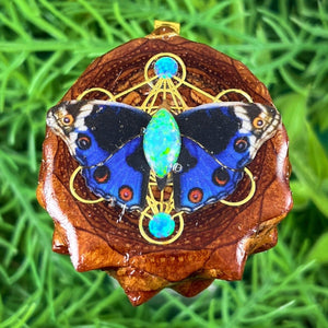 Opal with Butterfly & Mandala - Pinecone Necklace - Aura Pinecones