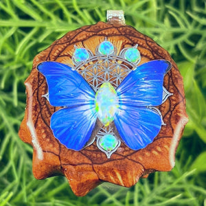 Opal with Butterfly & Mandala - Pinecone Necklace - Aura Pinecones