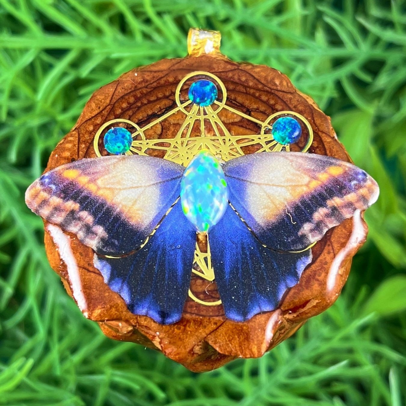 Opal with Butterfly & Mandala - Pinecone Necklace - Aura Pinecones